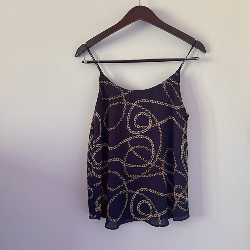 Bar III Blue and Gold Scoop Neck Camisole Chain Pattern Size M